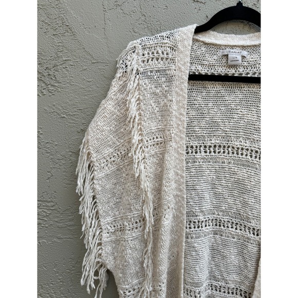 Kimono Cardigan Fringe Open Knit Bohemian Festival Beach Cover Up Neutral - Picture 5 of 7
